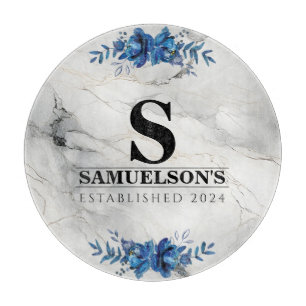 Blue Floral Blossom Beauty Marble  Cutting Board