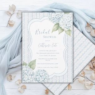 Blue Floral Blue Hydrangea Stripe Bridal Shower  Invitation