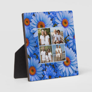 Blue floral blue sunflowers blue daisies 4 photo plaque