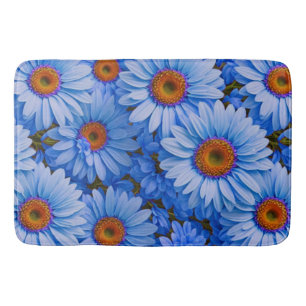 Blue floral blue sunflowers blue daisies pattern  bath mat