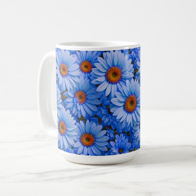 Blue floral blue sunflowers blue daisies pattern  coffee mug (Front Left)