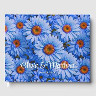 Blue floral blue sunflowers blue daisies pattern guest book
