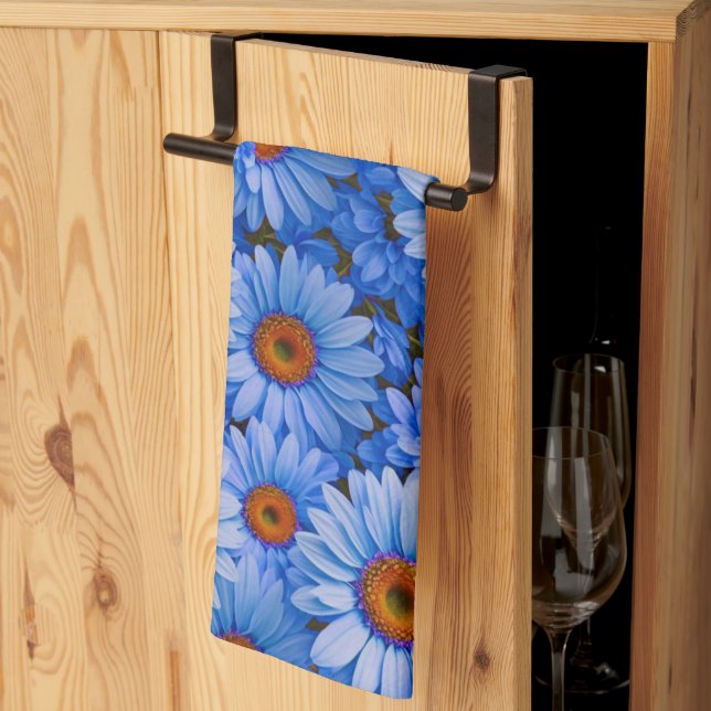 Blue floral blue sunflowers blue daisies pattern  kitchen towel (Thirds Fold)