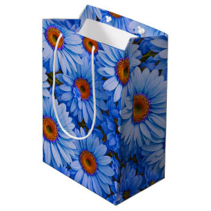 Blue floral blue sunflowers blue daisies pattern  medium gift bag