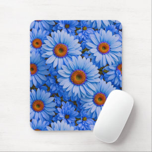 Blue floral blue sunflowers blue daisies pattern mouse pad