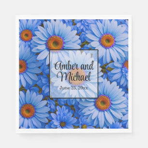 Blue floral blue sunflowers blue daisies pattern napkin