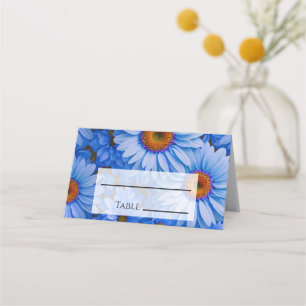 Blue floral blue sunflowers blue daisies pattern  place card