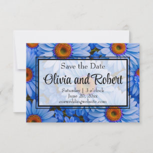 Blue floral blue sunflowers blue daisies pattern  save the date