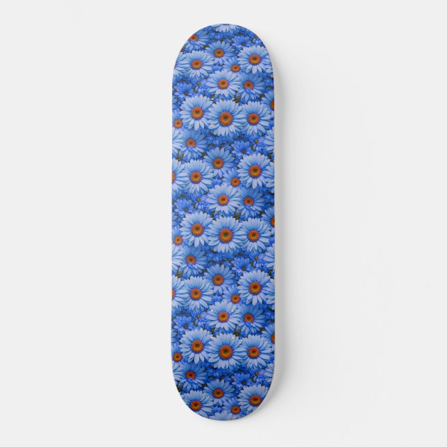 Blue floral blue sunflowers blue daisies pattern  skateboard (Front)