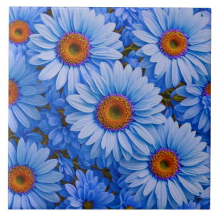 Blue floral blue sunflowers blue daisies pattern tile