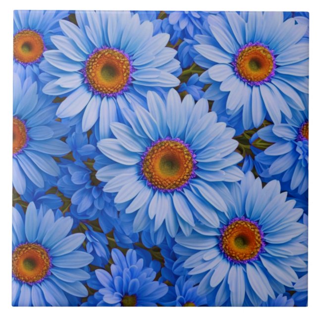 Blue floral blue sunflowers blue daisies pattern  tile (Front)