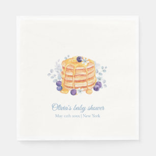 Blue Floral Blueberry Pancake Brunch Baby Shower Napkin
