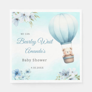 Blue Floral Boho Teddy Bear boy baby shower  Napkin