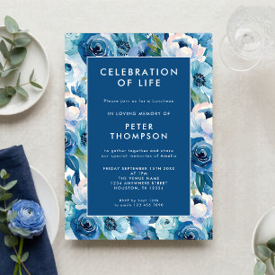 Blue Floral Border Celebration Of Life Invitation