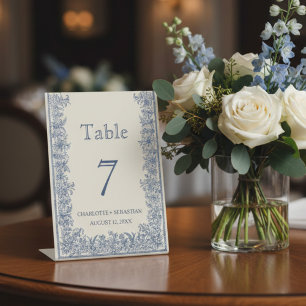 Blue floral border vintage wedding pedestal sign