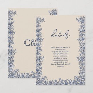 Blue floral border wedding  enclosure card