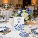Blue Floral Border Wedding Table Number Card<br><div class="desc">Direct guests with this classic table number card, featuring elegant navy typography above a rich blue floral border on a crisp white background. The bold botanical pattern adds a refined "something blue" accent that suits coastal celebrations, romantic garden receptions, and timeless blue and white wedding themes. Coordinate it with matching...</div>