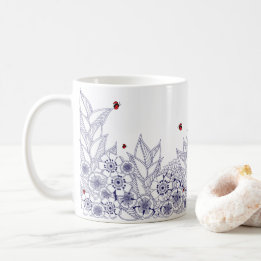 Blue Floral Botanical Border Mug
