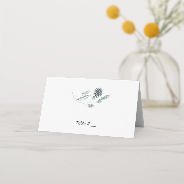 Blue Floral Botanical Element Wedding Escort Card/ Place Card (Front)