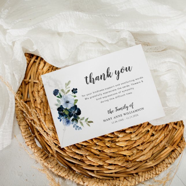 blue floral botanical funeral thank you note card (Creator Uploaded)