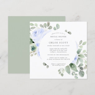 Blue Floral Botanical Square Bridal Shower Invitation
