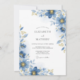 Blue Floral Botanical Wedding Invitation