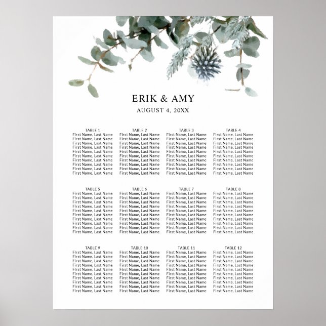 Blue Floral Botanical Wedding Seating Chart (Front)