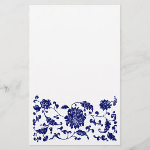 Blue floral bottom border stationery