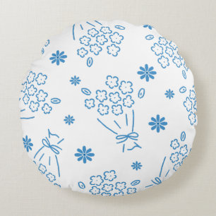 Blue Floral Bouquet Elegance Round Pillow