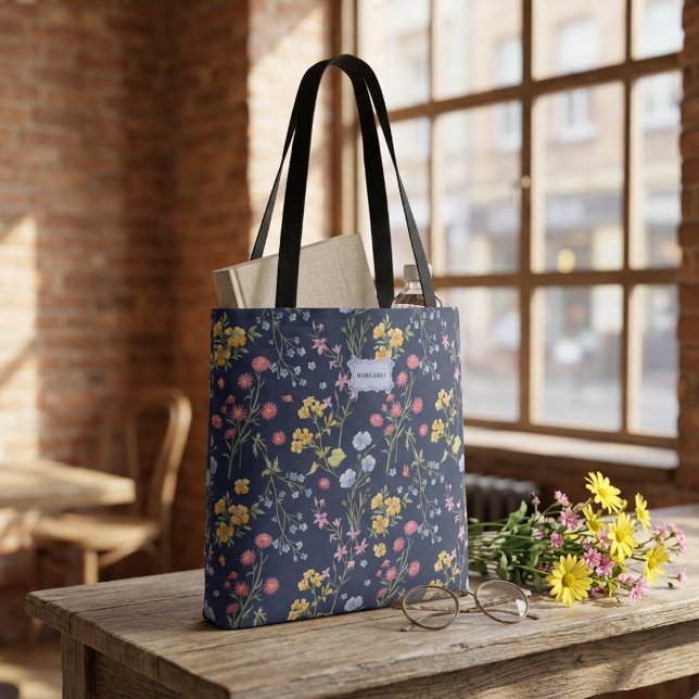 Blue Floral Bow Chic Trendy unique Tote Bag (Creator Uploaded)