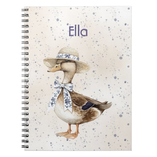 Blue Floral Bow Duck with Hat Notebook (Front)