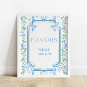 Blue Floral & Bow Vintage Baby Shower Favours Poster