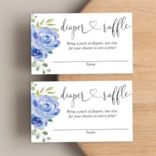 Blue floral boy baby shower diaper raffle cards