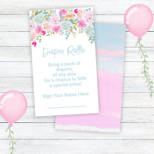 Blue Floral Boy Baby Shower Diaper Raffle Enclosure Card