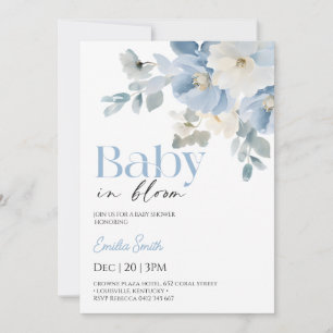  Blue Floral Boy Baby shower  Invitation