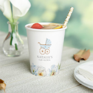 Blue Floral Boy Baby Shower Paper Cups