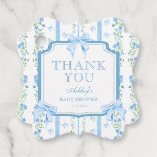 Blue Floral Boy Baby Shower Thank You Favour Tags