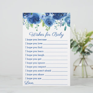 Blue Floral Boy Wishes Baby Shower Game