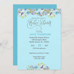 Blue Floral Boys Baby Shower Invitation