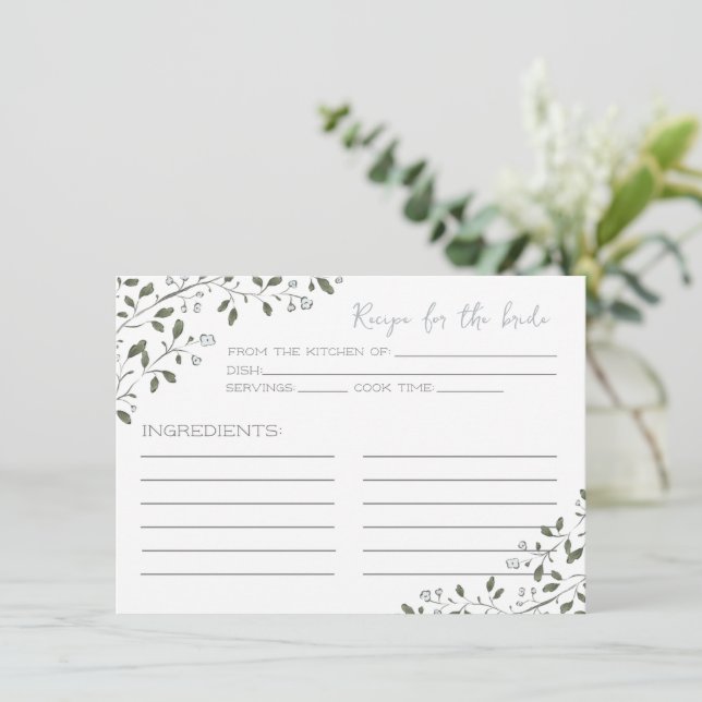 Blue Floral Branch Recipe Card for the Bride (Standing Front)