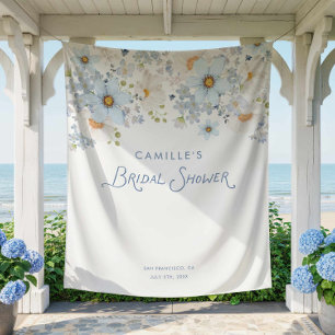 Blue Floral Bridal Bridal Shower Backdrop Banner Tapestry