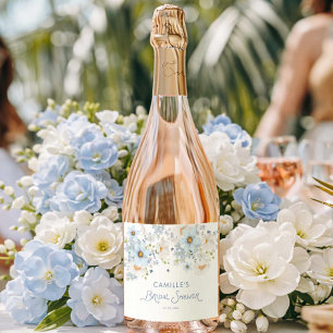 Blue Floral Bridal Bridal Shower Sparkling Wine Label