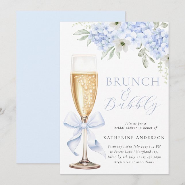 Blue Floral Bridal Brunch Shower Invitation (Devant / Derrière)