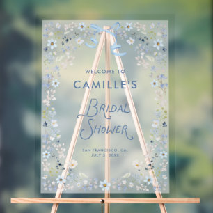 Blue Floral Bridal Shower Acrylic Welcome Sign