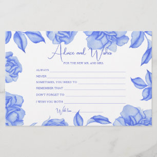 blue Floral Bridal Shower Advice and Wishes Stationery