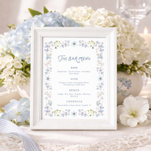 Blue Floral Bridal Shower Bar Menu Poster