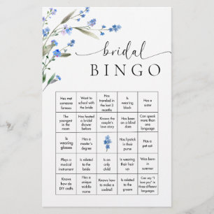 Blue Floral Bridal Shower Bingo Game Stationery