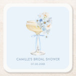 Blue Floral Bridal Shower Bubbly Brunch Drink Square Paper Coaster<br><div class="desc">Blue florals and a delicate bow give these bubbly brunch bridal shower drink coasters an elegant finishing touch. Perfect for champagne glasses,  cocktails,  or wine at a styled brunch celebration. Pair with coordinating pieces in this collection for a polished shower table.</div>