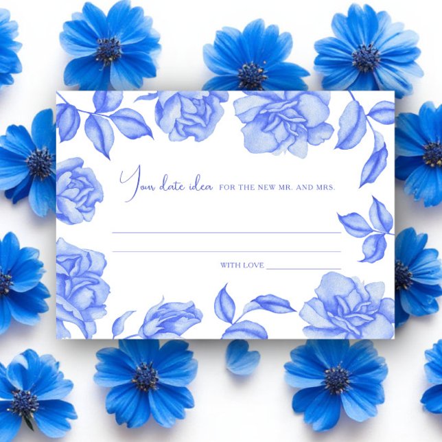 Blue floral Bridal shower Date night ideas Enclosure Card (Creator Uploaded)