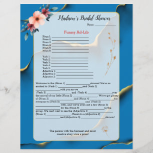 Blue Floral Bridal Shower Icebreaker 💕 5 Word Fun